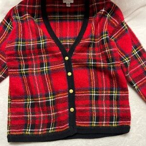 Cambridge Dry Goods Red Plaid Cardigan with Black Accents